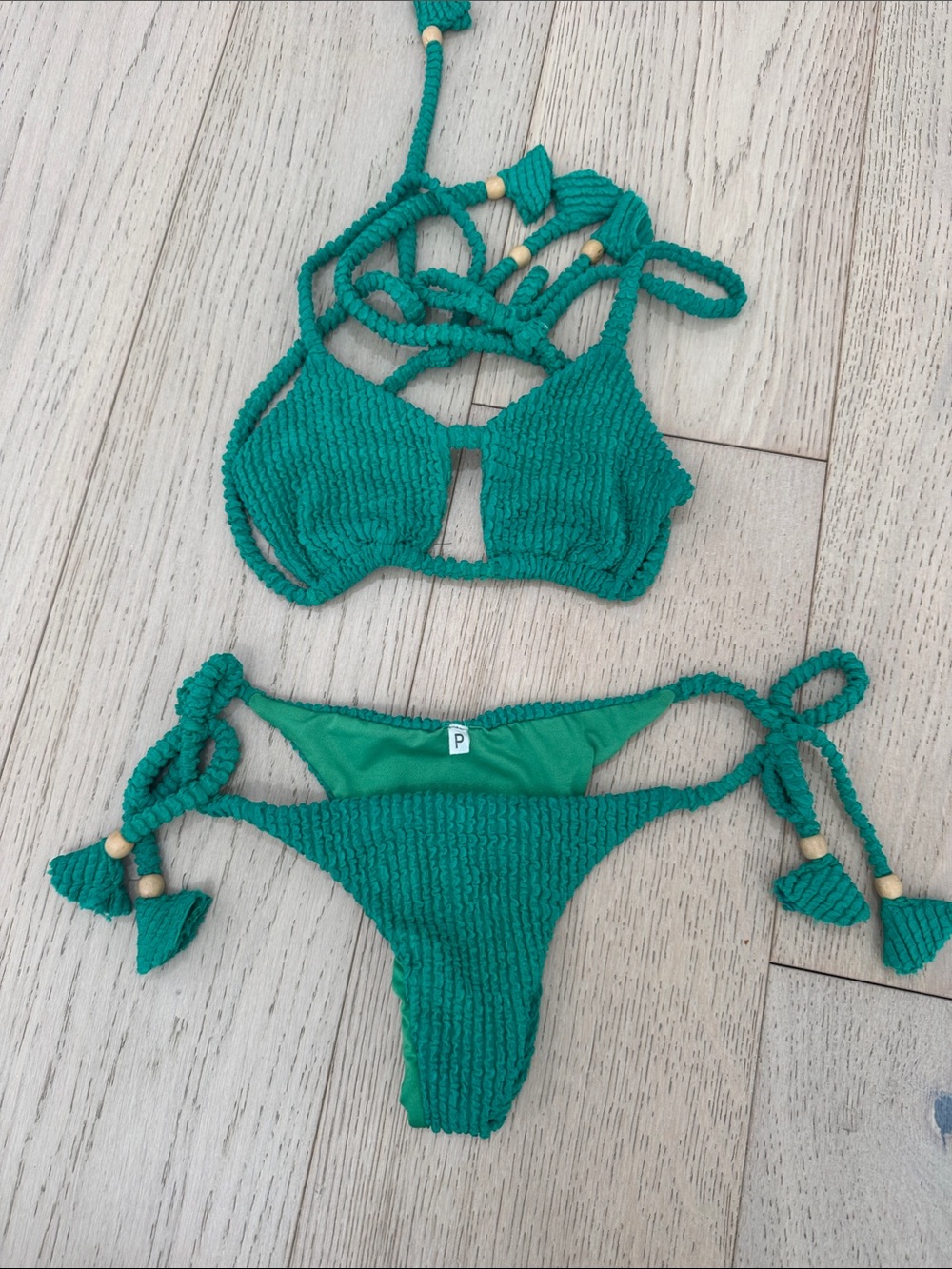 Textured Emerald Green Tie-Side Bikini Set